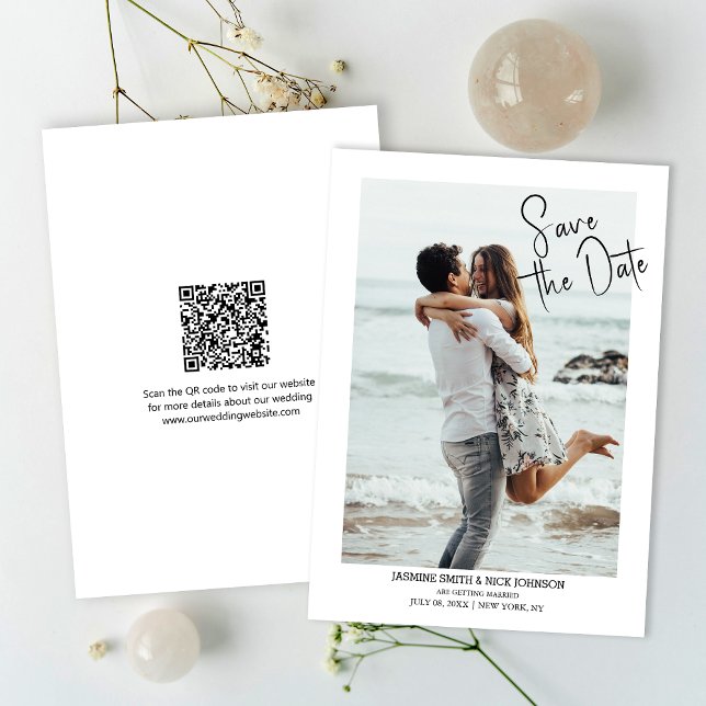 Modern Save The Date QR Code Photo Wedding Invitation (Simplify your RSVP with our QR code save-the-date, adding an unforgettable touch to your special day)