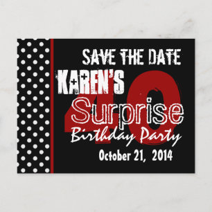Modern Save the Date Surprise 40th Black Red v49 Announcement Postcard