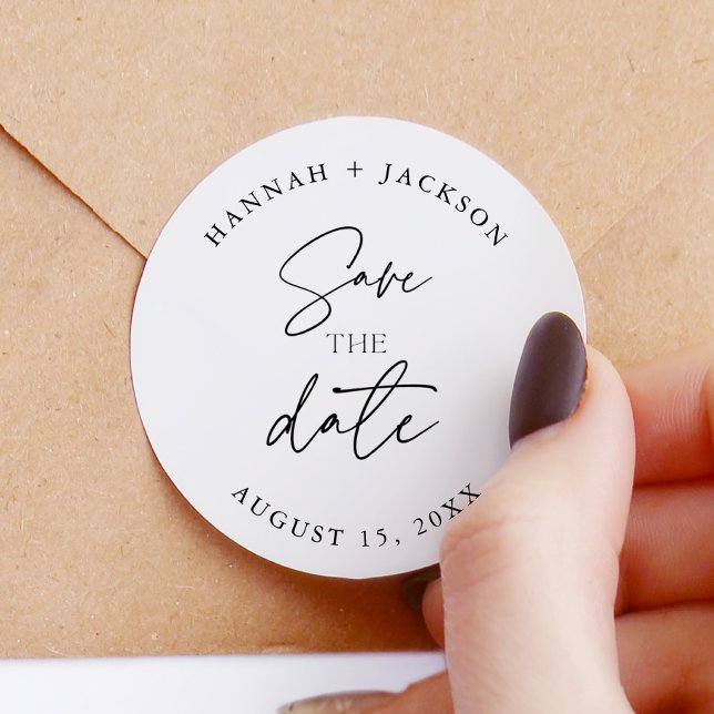 Modern Save The Date Wedding Announcement  Classic Round Sticker (Creator Uploaded)