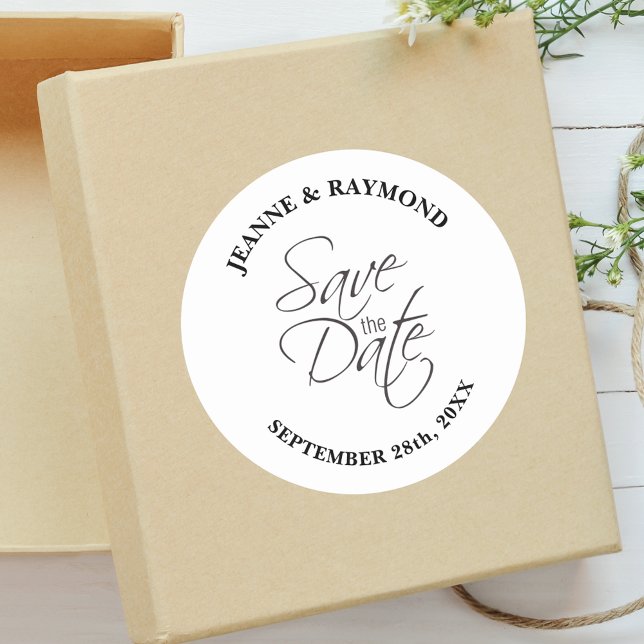 Modern Save The Date Wedding Announcement Custom Classic Round Sticker (Creator Uploaded)