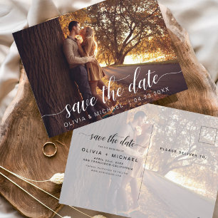 Modern Save the Date White Handwritten Photo Postcard