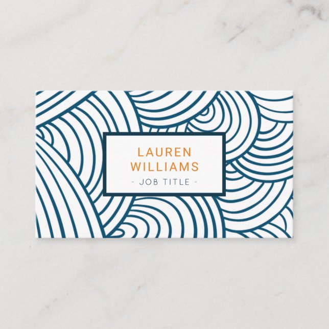 Modern scale pattern indigo blue wave business card (Front)