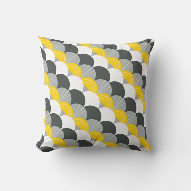 MODERN scallop fan pattern charcoal grey yellow Cushion (Front)