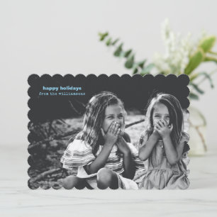 Modern Scalloped Blue White Happy Holidays Photo Holiday Card