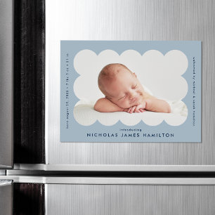 Modern Scalloped Photo Birth Announcement Magnet