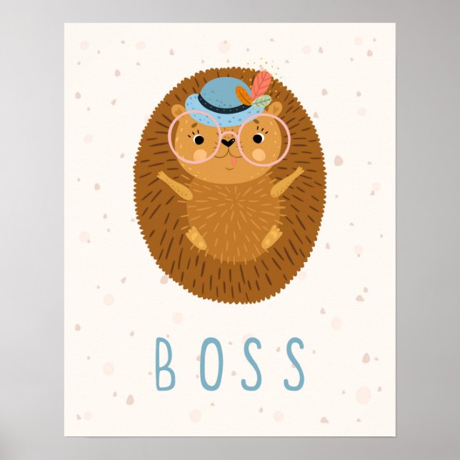 Modern scandi boss hedgehog nursery poster (Front)