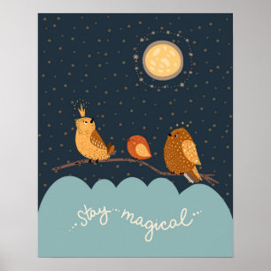 Modern scandi cute birds stay magical nursery poster