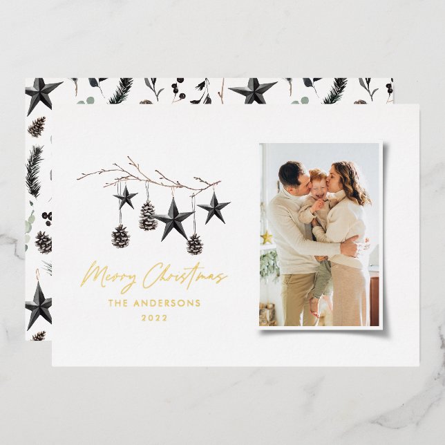  modern scandi elegant script Christmas photo (Front/Back)