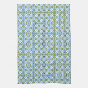 Modern Scandinavian Blue Olive Green Floral Tea Towel