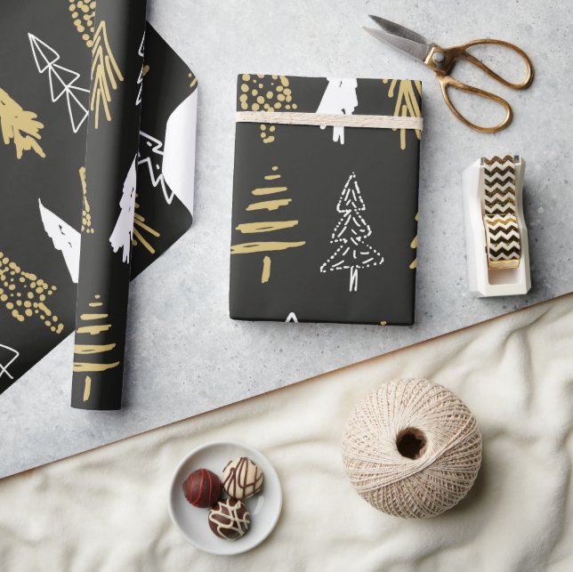 Modern Scandinavian Christmas Tree Pattern Boys Wrapping Paper (Crafts)