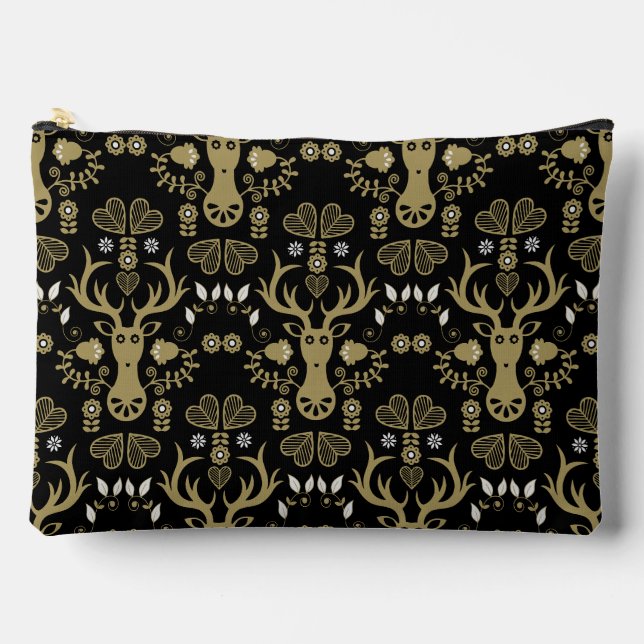 Modern Scandinavian Folk Art Deer Accessory Pouch (Front)
