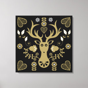 Modern Scandinavian Folk Art Deer Canvas Print