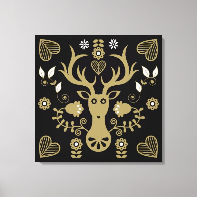 Modern Scandinavian Folk Art Deer Canvas Print (Front)