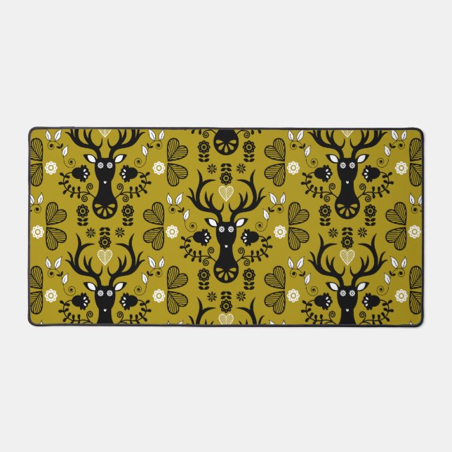 Modern Scandinavian Folk Art Deer Desk Mat (Front)