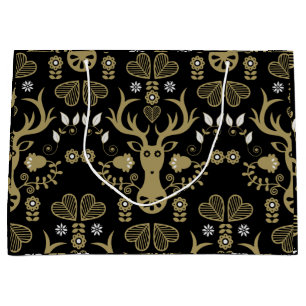 Modern Scandinavian Folk Art Deer Large Gift Bag