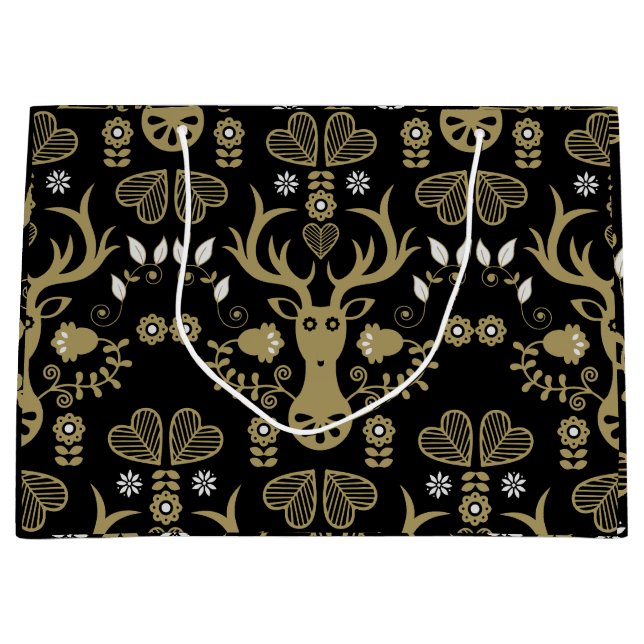 Modern Scandinavian Folk Art Deer Large Gift Bag (Front)