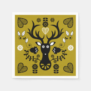 Modern Scandinavian Folk Art Deer Napkin