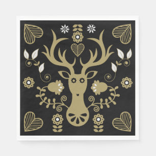 Modern Scandinavian Folk Art Deer Napkin