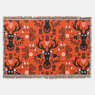 Modern Scandinavian Folk Art Deer Throw Blanket