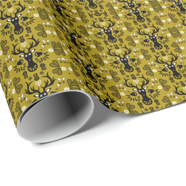 Modern Scandinavian Folk Art Deer Wrapping Paper (Roll Corner)