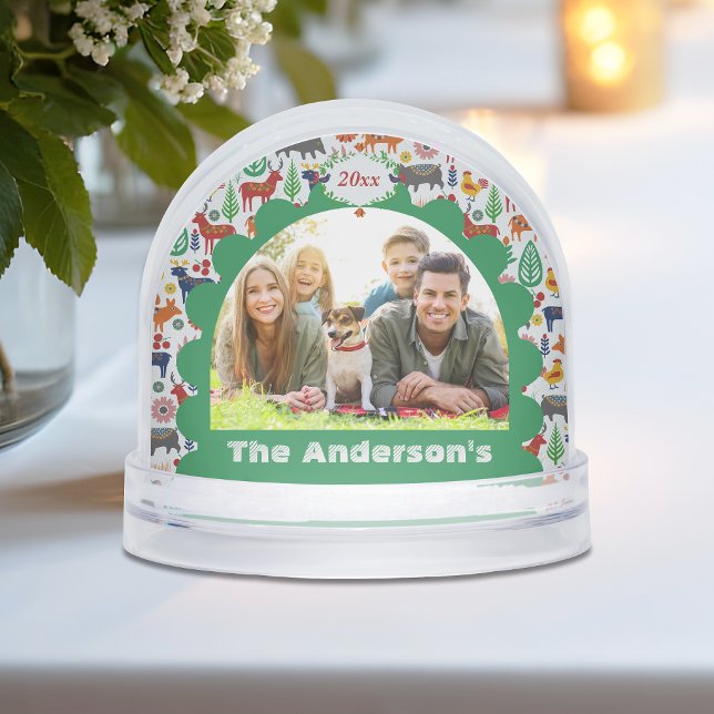 Modern Scandinavian Folk Art Nature Boho Photo Snowglobe (Creator Uploaded)