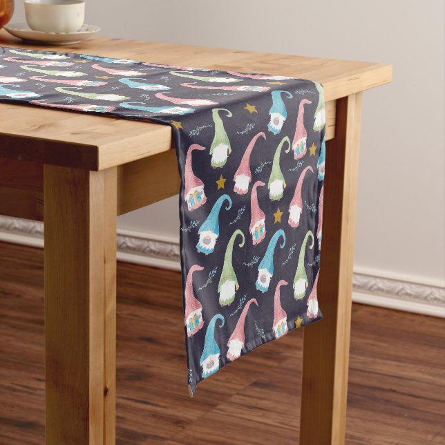 Modern Scandinavian gnomes pattern table runner (In Situ)