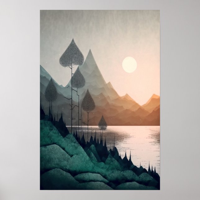 Modern Scandinavian Mountains Landscape Poster (Front)