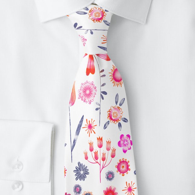 Modern Scandinavian Wild Flower Tie (Modern Scandinavian Wildflower pattern art neck tie)