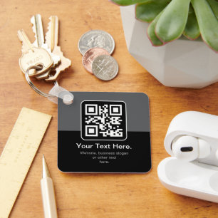Modern Scannable QR Code   Black Grey & White Key Ring