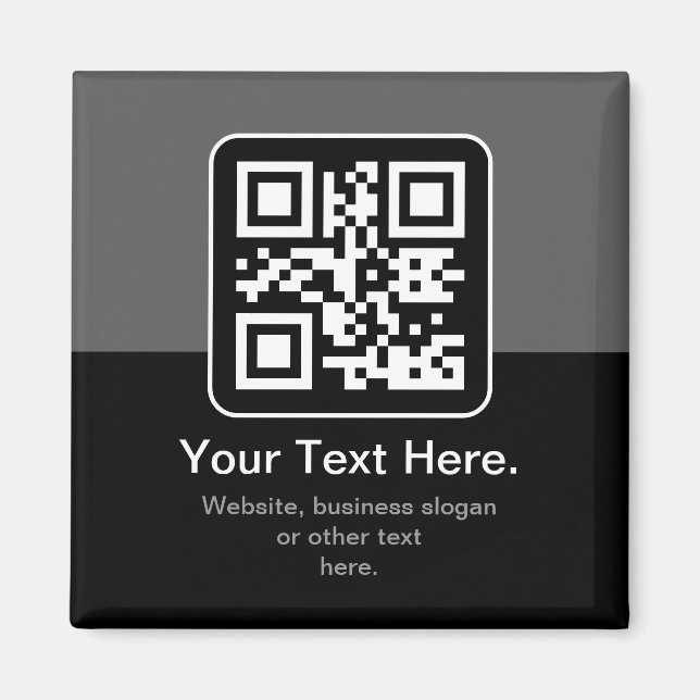 Modern Scannable QR Code | Black Grey & White Magnet (Front)
