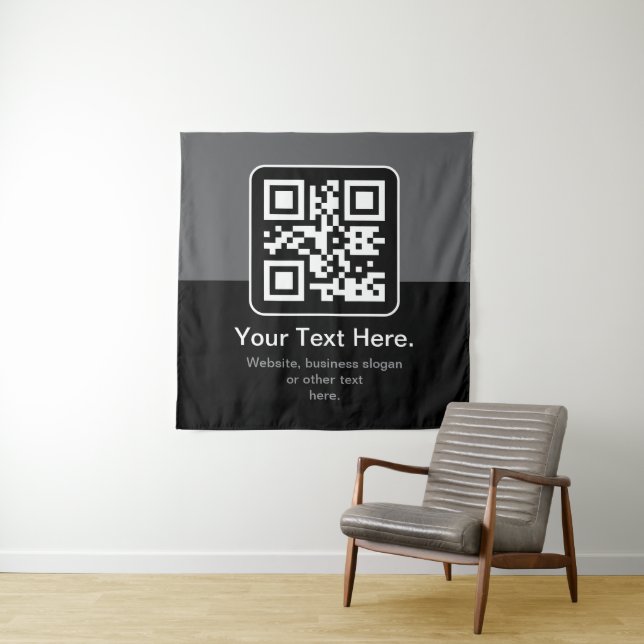 Modern Scannable QR Code | Black Grey & White Tapestry (In Situ)