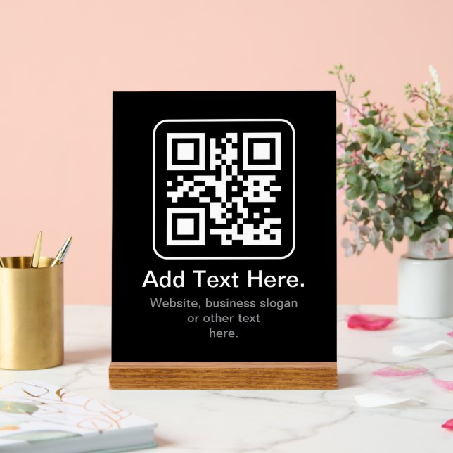 Modern Scannable QR Code | Black White & Grey Acrylic Sign (Wedding)