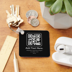 Modern Scannable QR Code Black White & Grey Key Ring