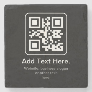 Modern Scannable QR Code   Black White & Grey Stone Coaster
