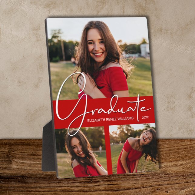 Modern Scarlet Graduation Photo Collage Plaque (Creator Uploaded)