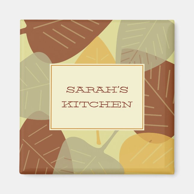 Modern scattered leaves autumn custom kitchen magnet (Front)