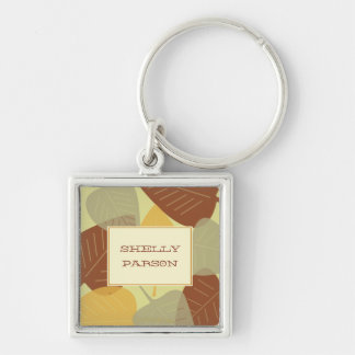 Modern scattered leaves autumn personalised key ring