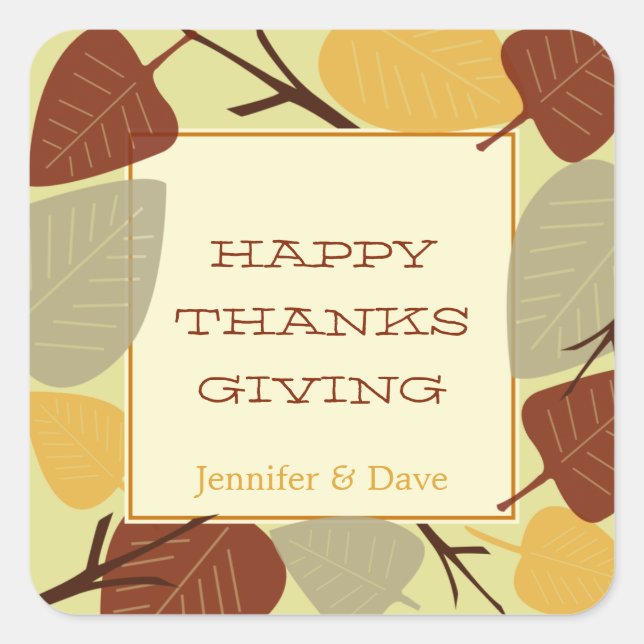 Modern scattered leaves thanksgiving celebration square sticker (Front)