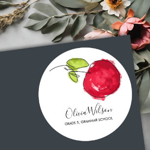 MODERN SCHOOL KIDS OIL PAINT HAND DRAWN APPLE CLASSIC ROUND STICKER