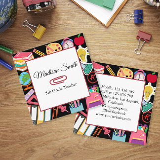 Modern School Supplies Teacher Tutoring Colourful Square Business Card