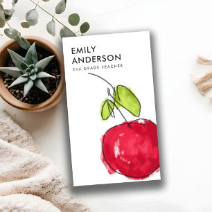 MODERN SCHOOL TEACHER OIL PAINT HAND DRAWN APPLE BUSINESS CARD