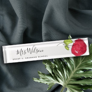 MODERN SCHOOL TEACHER OIL PAINT HAND DRAWN APPLE NAMEPLATE