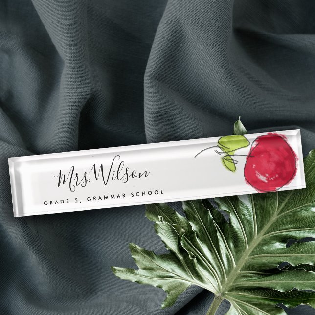 MODERN SCHOOL TEACHER OIL PAINT HAND DRAWN APPLE NAMEPLATE (Creator Uploaded)