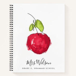 MODERN SCHOOL TEACHER OIL PAINT HAND DRAWN APPLE NOTEBOOK