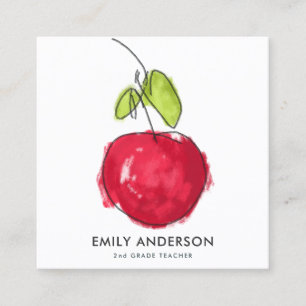 MODERN SCHOOL TEACHER OIL PAINT HAND DRAWN APPLE SQUARE BUSINESS CARD
