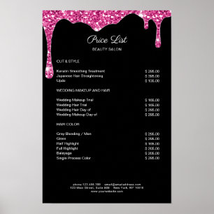 Modern Schwarz-Pink Glitter Preislisten Poster