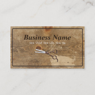 Modern Scissor & Wood Hair Stylist Salon Business Card