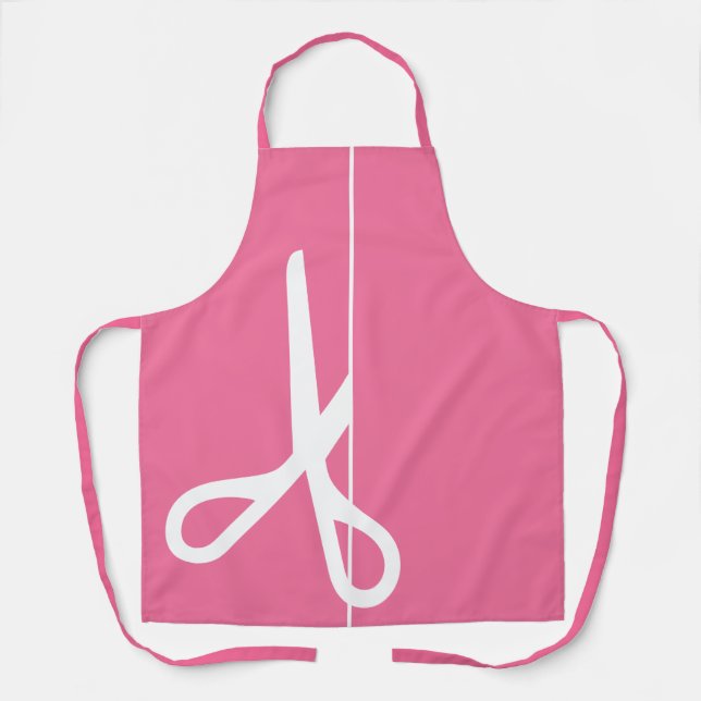 Modern Scissors Hair Stylist Flamingo Pink Apron (Front)