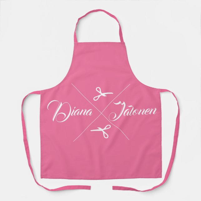 Modern Scissors Hair Stylist Flamingo Pink Apron (Front)