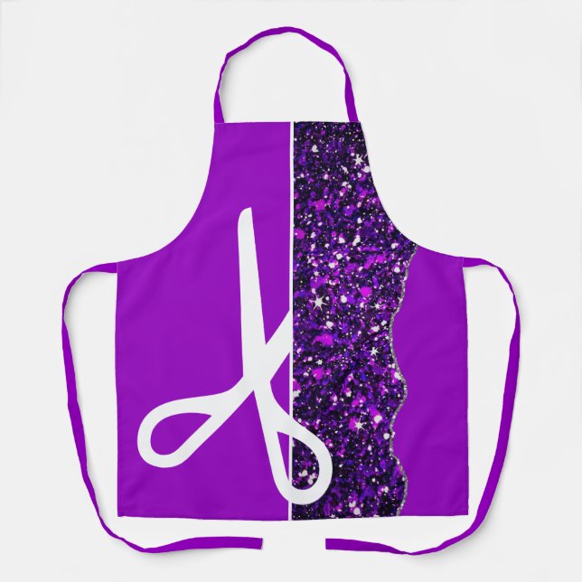 Modern Scissors Hair Stylist Purple Apron (Front)